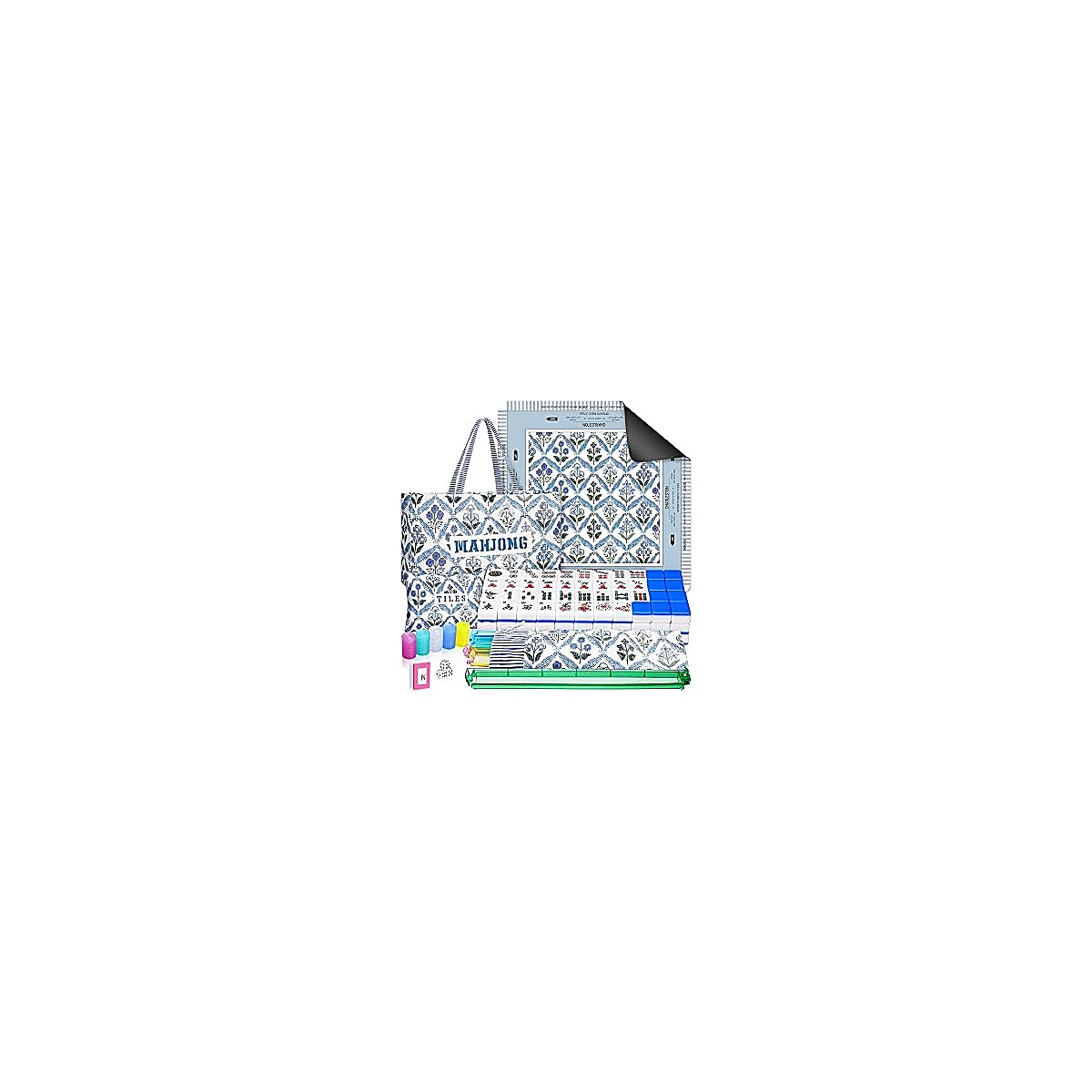 30mm Aqua Blue American Mahjong Set with Tote Bag & 4-Color Pushers