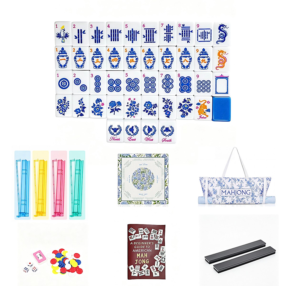 30mm Two-Tone Aqua China-Style UV Mahjong Set — 160 Tiles, 4 Pushers & Long Tray