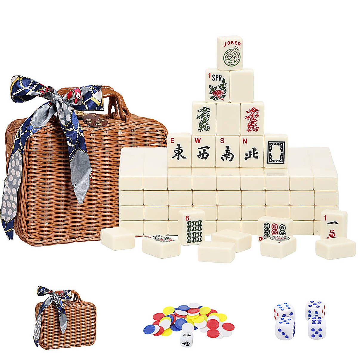 30mm Ivory American Mahjong Set with Rattan Case