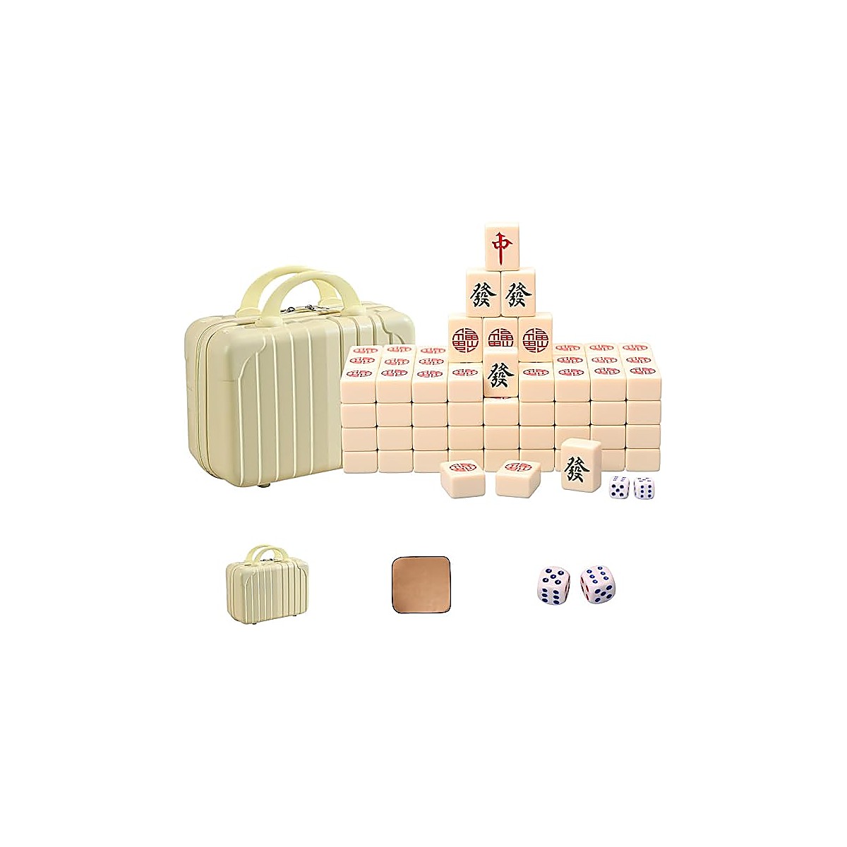42mm Ivory Double Fortune Mahjong Set with Travel Case