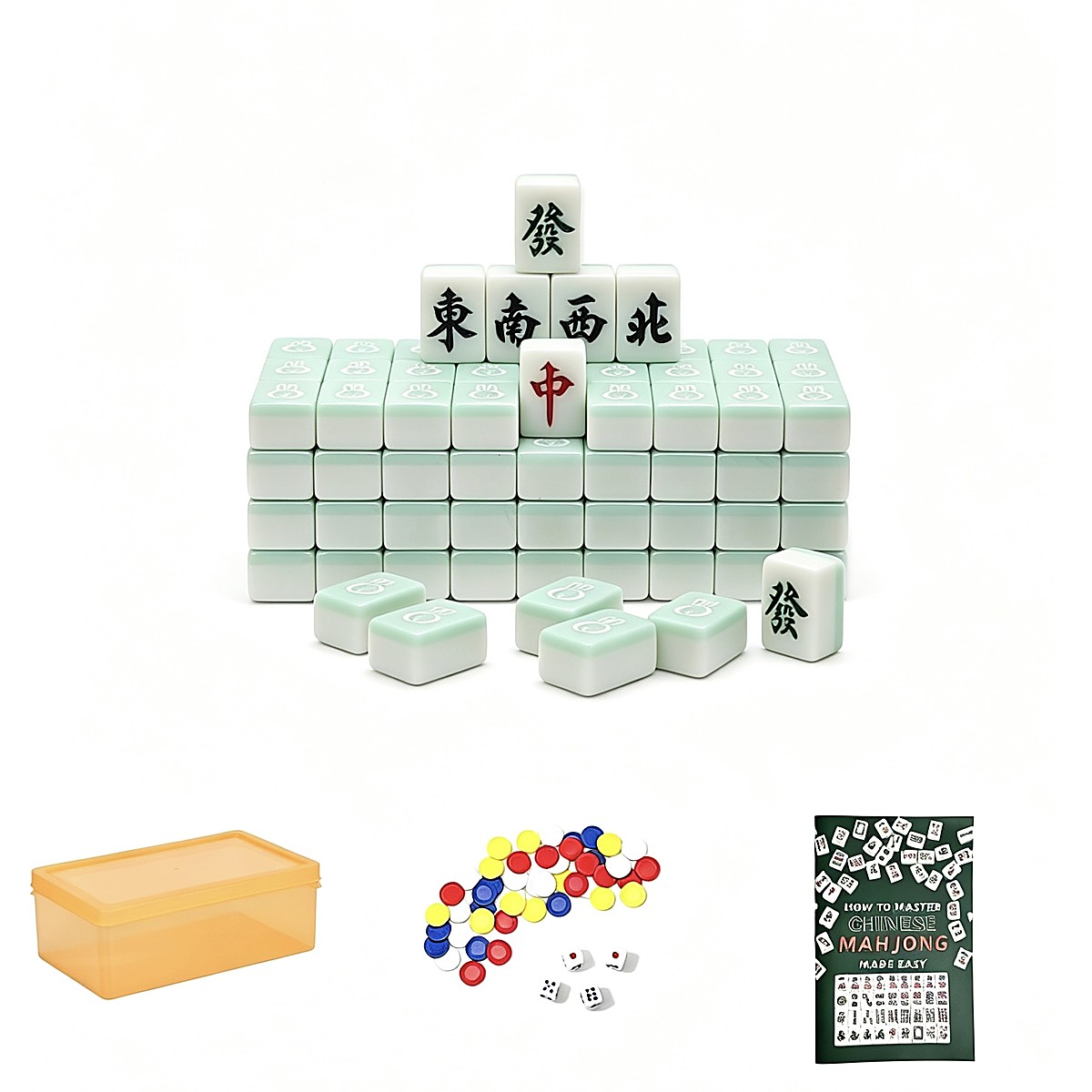 36mm Two-Tone Green Yoyo Rabbit Chinese Mahjong Set with Clear Case