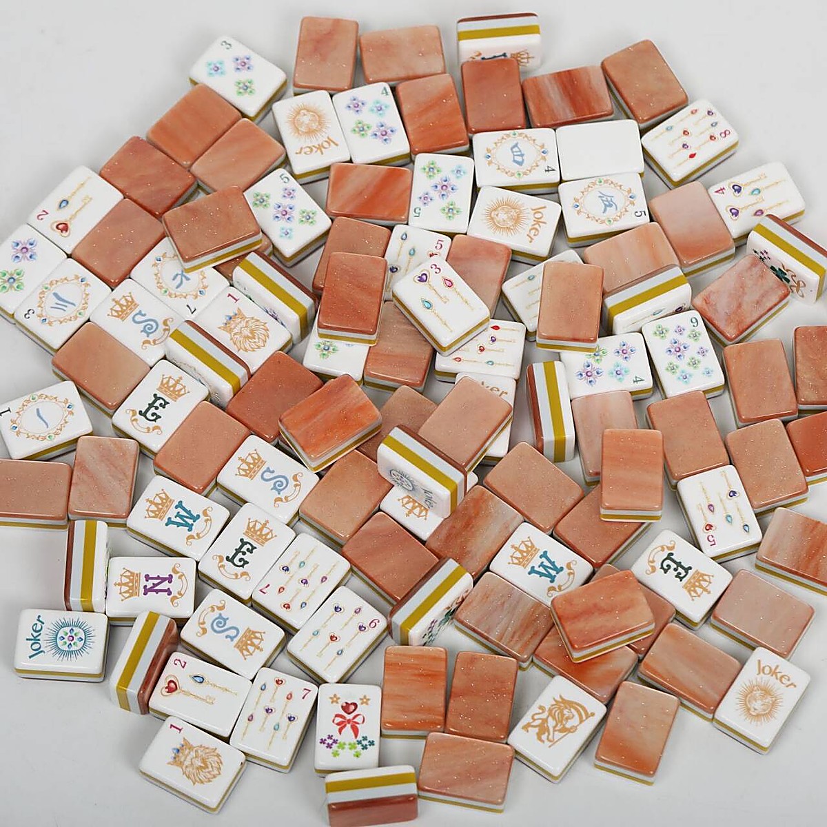 Glitter Orange Acrylic Mahjong Set — 32mm Tiles with 3 Dice