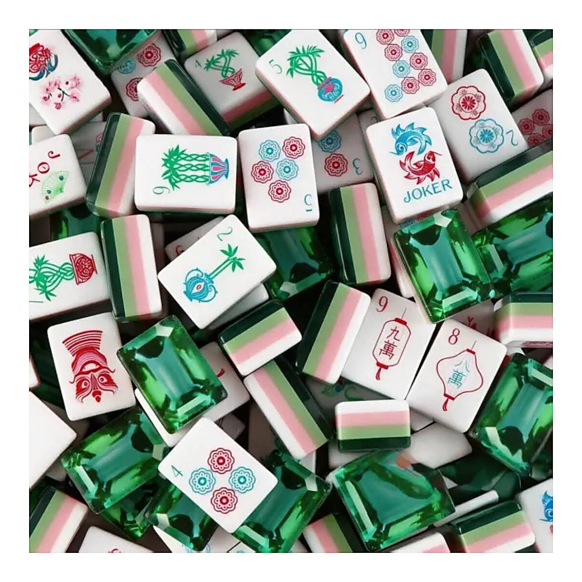 Emerald Acrylic Mahjong Set — 32mm Tiles with 3 Dice